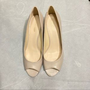 None West Relaxxin Peep Toe Leather Wedges